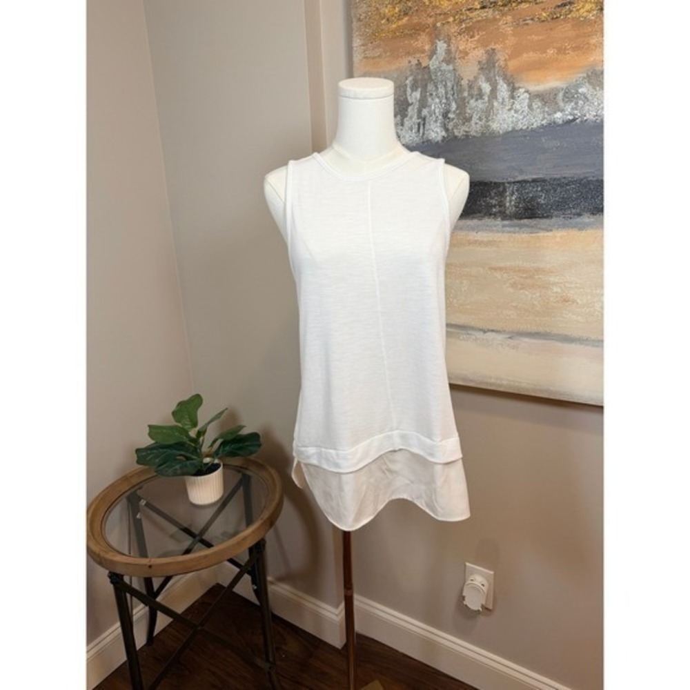 J.Crew Womens White Mixed Media Sleeveless Tank Top Keyhole Back Size M